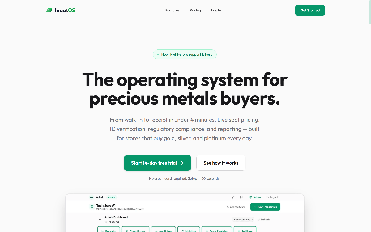 IngotOS — Point of Sale for gold and silver dealers